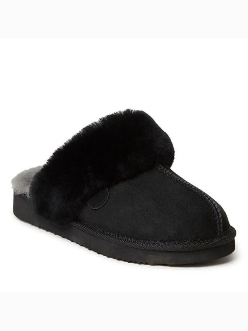 NEW Dearfoams Black Fireside Sydney Genuine Shearling Scuff Slipper, Black US 10